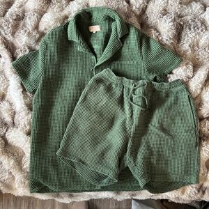 Waffle Knit Short Set in Olive Green